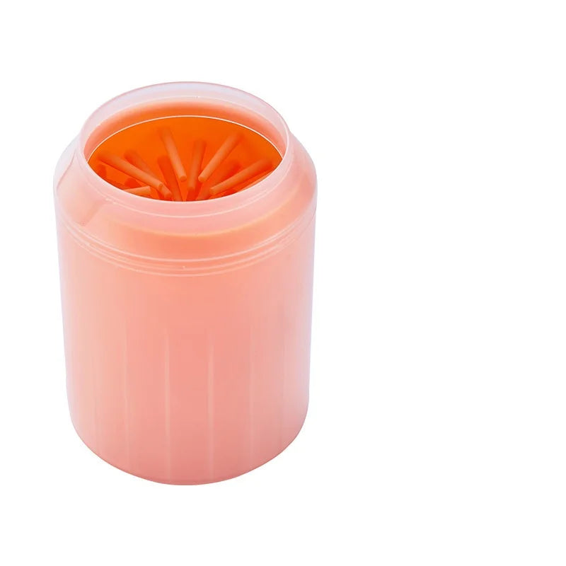 Orange PupFlow TrailPaw rinse cup with soft silicone bristles